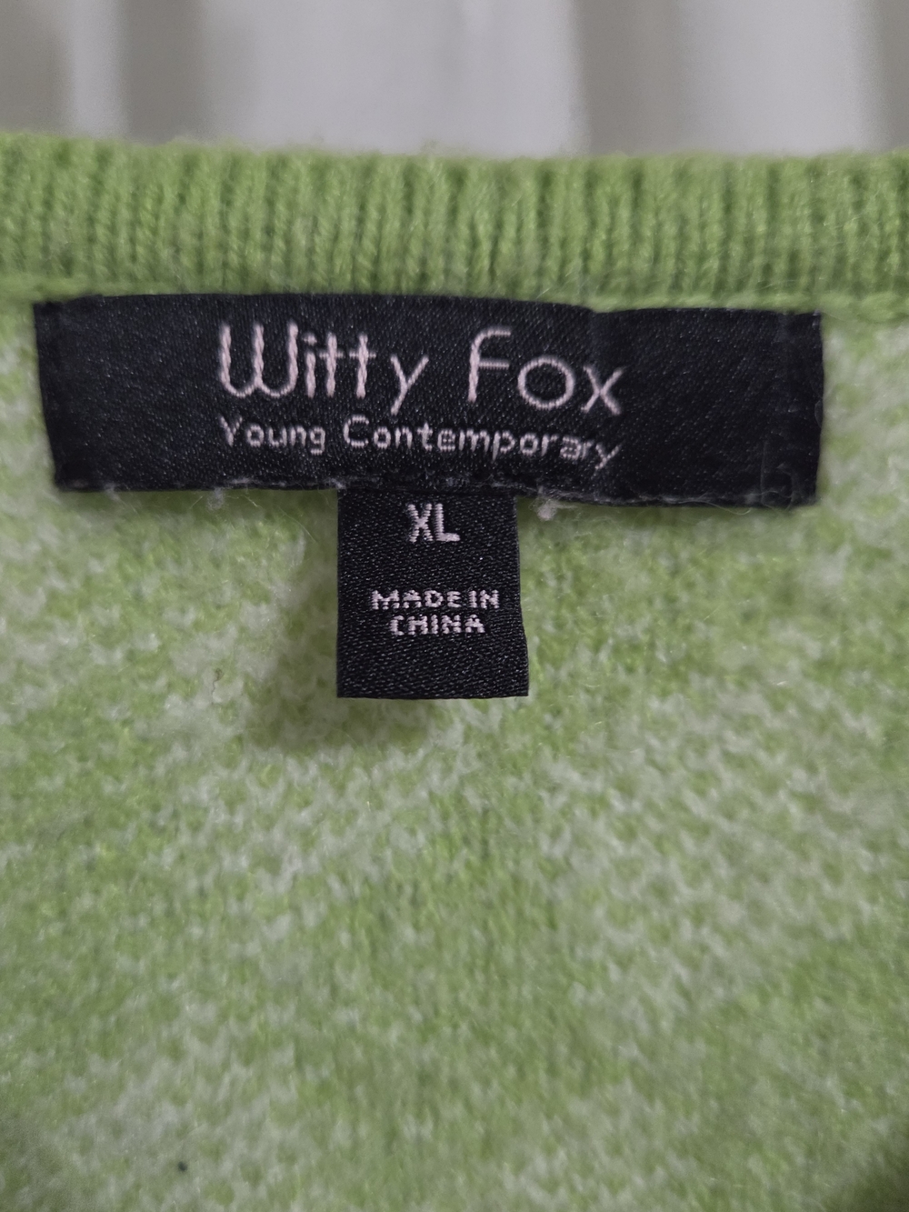 Witty Fox Lime Green & White Checkerboard V-Neck Sweater - Picture 6 of 6